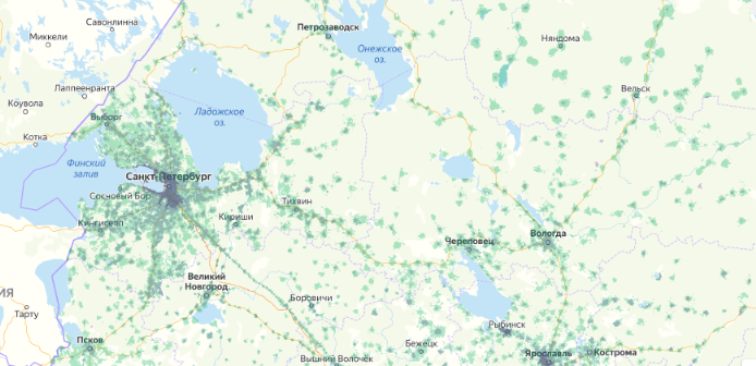 Зона покрытия МТС на карте Красногорск 